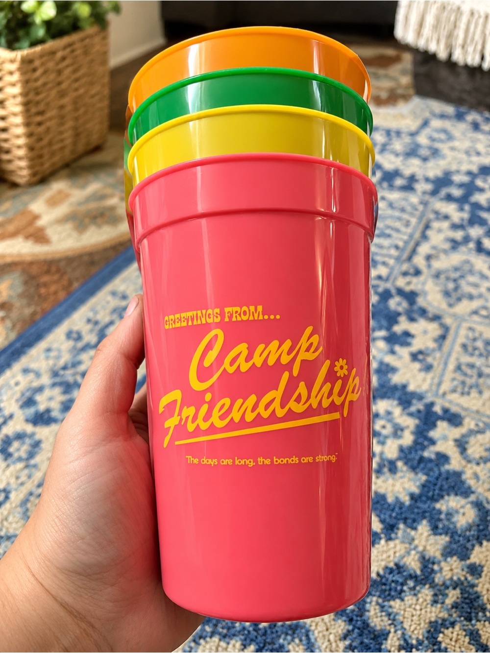 Camp Friendship Pink Reusable Party Cups – Set of Colorful Stackable Cups